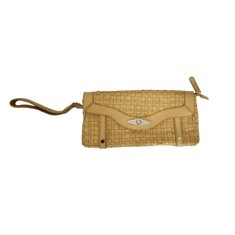 Elliott Lucca Women's Yellow Woven Patent Leather Wristlet Strap Purse Clutch - Picture 2 of 12